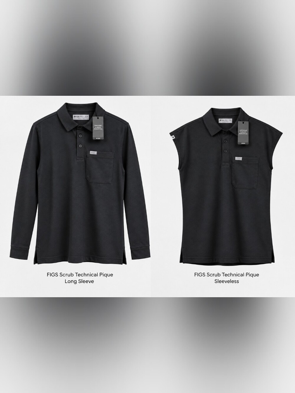 NWT 2 Figs Scrubs Women's Black Technical Ella Pique  Polos